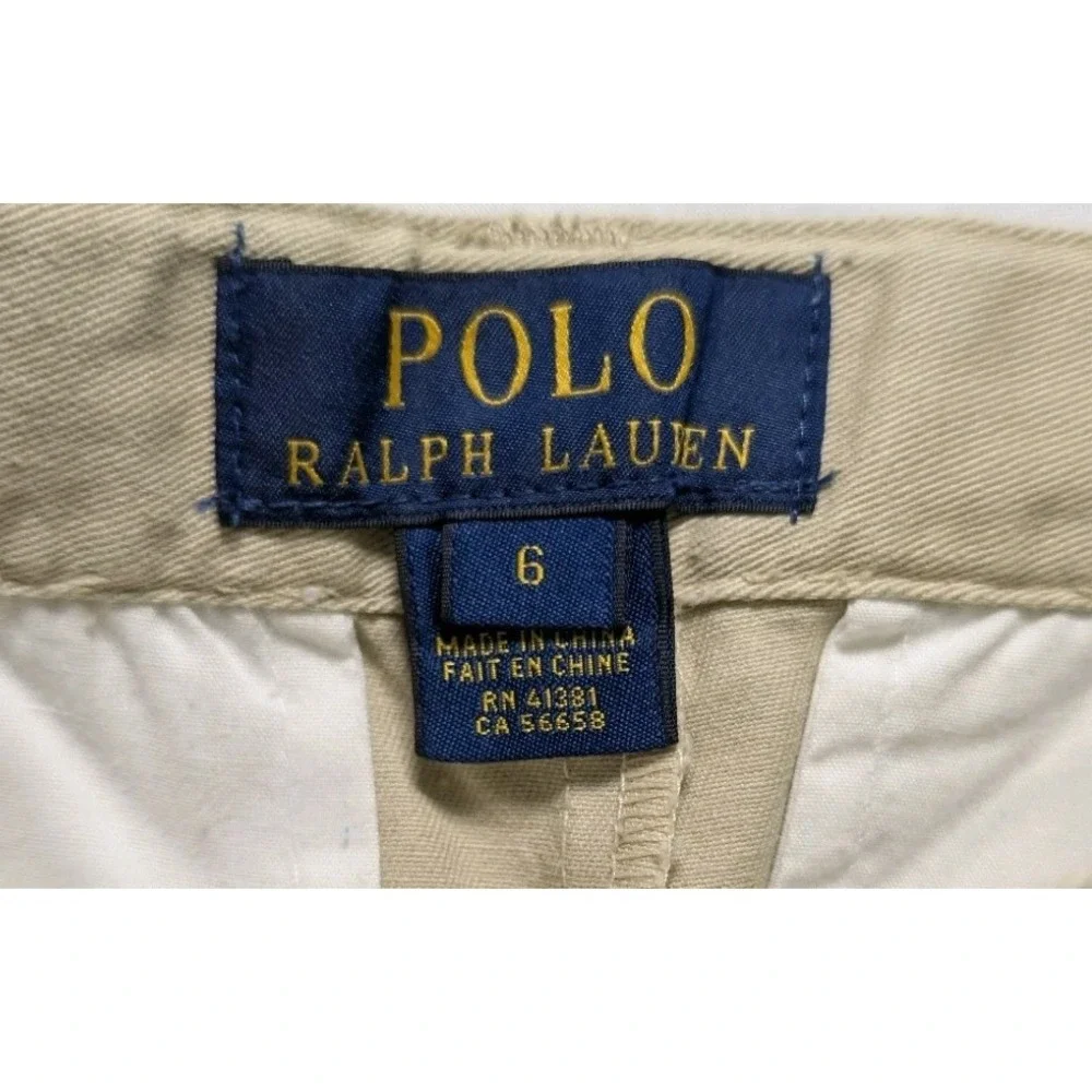 Polo Ralph Lauren Boys Size 6 Tan Chino Shorts Beige Cotton Flat Front Pony Logo